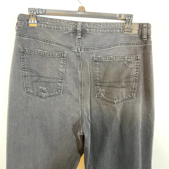 American Eagle Outfitters Mom Straight Jean Black Distressed Ankle Length Sz 16 - Picture 7 of 11